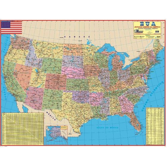 Mapa Geográfico Dos Estados Unidos Da América Político Rodoviario E Estatistico Gigante 3558