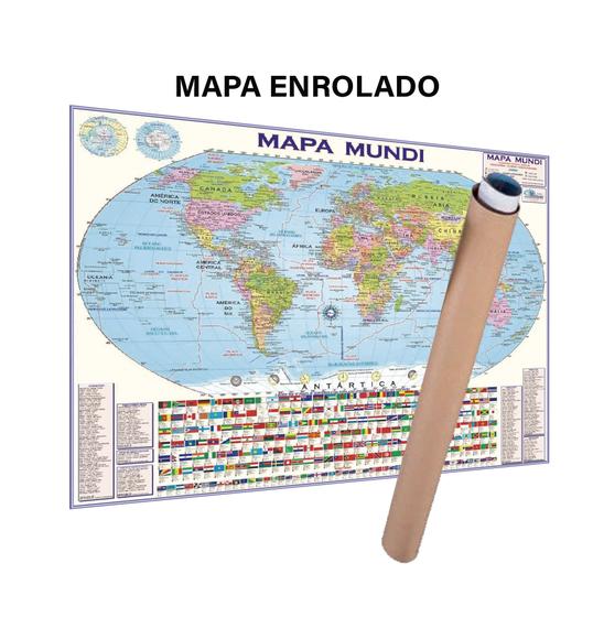 Imagem de Mapa MUNDI Mundo Politico Escolar 120 cm x 90 cm - ENROLADO em TUBO