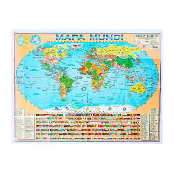 Imagem de Mapa Mundi Planisférico Político Escolar Edição Atualizada