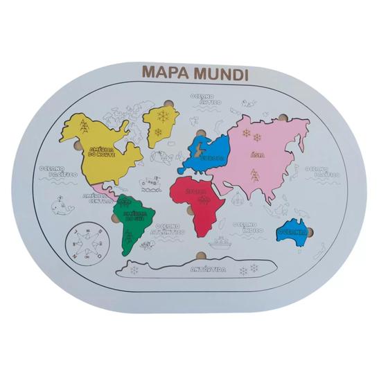 Imagem de Mapa Mundi Quebra Cabeça De Encaixe Dos Continentes Madeira