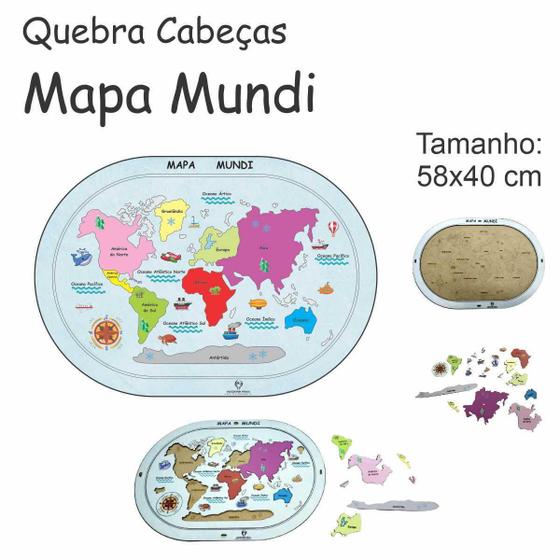 Imagem de Mapa Mundi Quebra Cabeça Pedagógico Educacional Grande 58X40