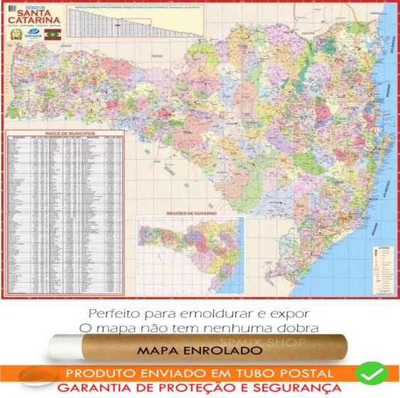 Imagem de Mapa Político Rodoviário Santa Catarina Enrolado em Tubo 120 x 90 Cm