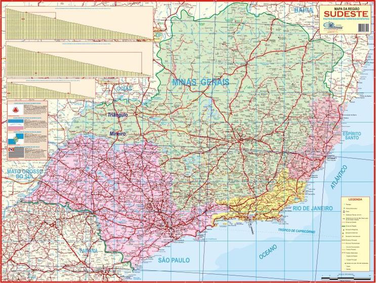 Mapa Político Rodoviário Turístico E Estatístico Gigante Da Região Sudeste  Do Brasil - Multimapas - Mapas e Atlas - Magazine Luiza