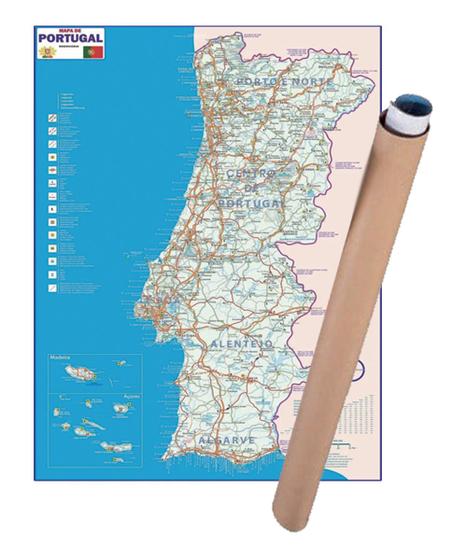 Imagem de Mapa Portugal Politico Turístico Enrolado Em Tubo Postal