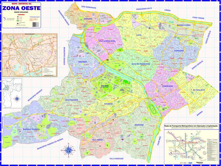 Imagem de Mapa Zona Oeste Da Cidade São Paulo Planta Urbana 1,20x90 Cm