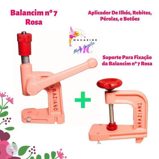 Imagem de Máquina Aplicador Balancim Nº 7 Aplicador Ilhós Pérola Botões com Suporte de Fixação Rosa