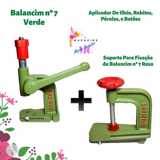 Imagem de Máquina Aplicador Balancim Nº 7 Aplicador Ilhós Pérola Botões com Suporte de Fixação Verde