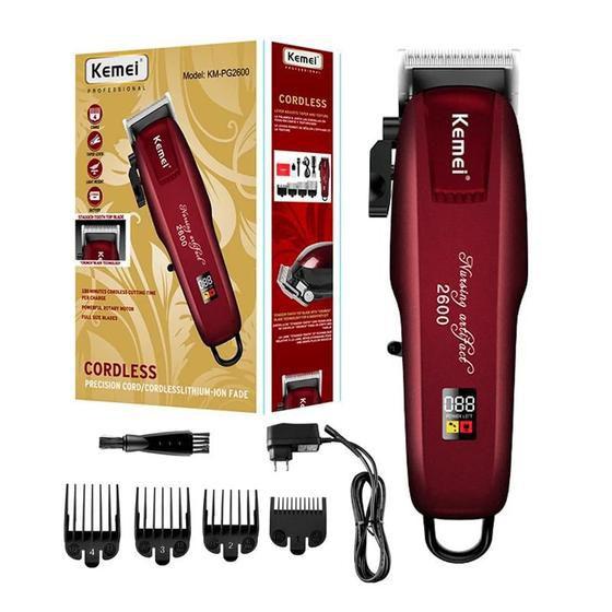 Imagem de Maquina Cortar Cabelo Kemei Km-2600 PG Bordô bivolt com visor