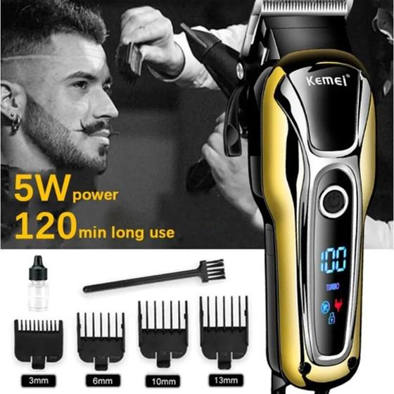Imagem de Maquina Cortar Cabelo Sem Fio Turbo Profissional Kemei