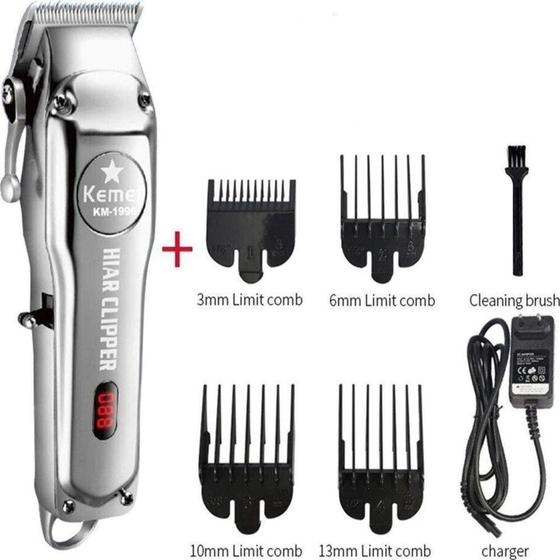 Imagem de Maquina Corte Cabelo Barba Profissional S/Fio Metal - Kemei