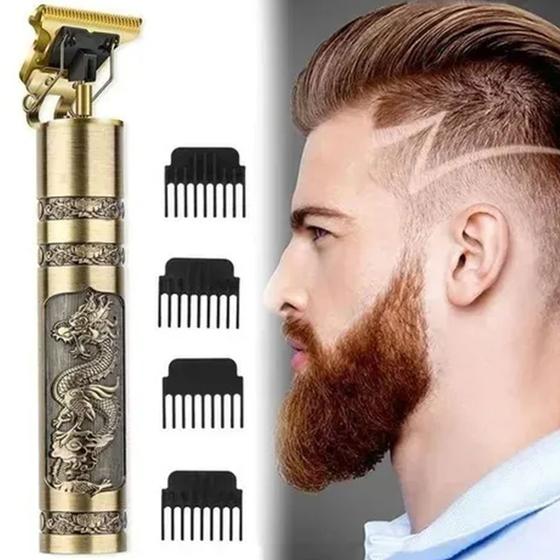 Imagem de Máquina de Acabamento Cabelo e Barba Completa Faz Pezinho Risco Desenho Dragão + Acessórios MC-0108