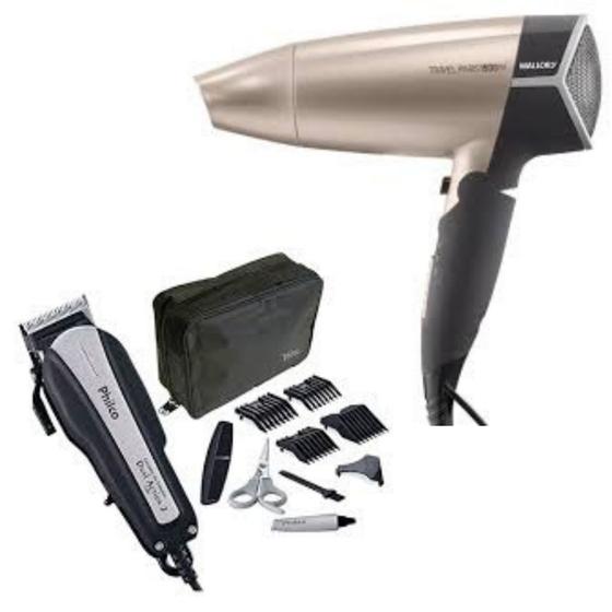 Imagem de Maquina de Cabelo profissional Philco Dual Action 220V e Secador de Cabelo Mallory Luxury Travel Dourado Bivolt