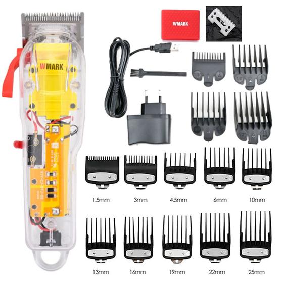 Maquina De Cabelo Transparente Wmark NG108 +10 Pente Guia - Pente de ...