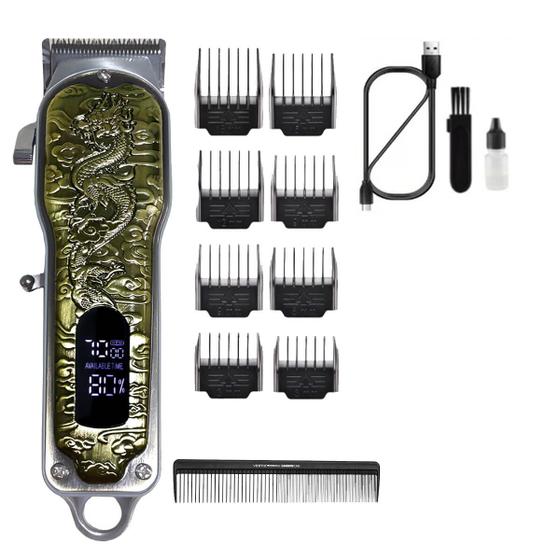 Imagem de Máquina de Cortar Cabelo e Barba 10W Acabamento Profissional S/Fio Dragão Chinês 8 Pentes