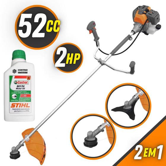 Imagem de Máquina de Cortar Grama Á Gasolina Tekna RL520-P Plus 2T 52cc 2HP Roçadeira Lateral de Alta Performance Com Faca 3 Pontas e Carretel Nylon + ÓLEO STIHL 2T