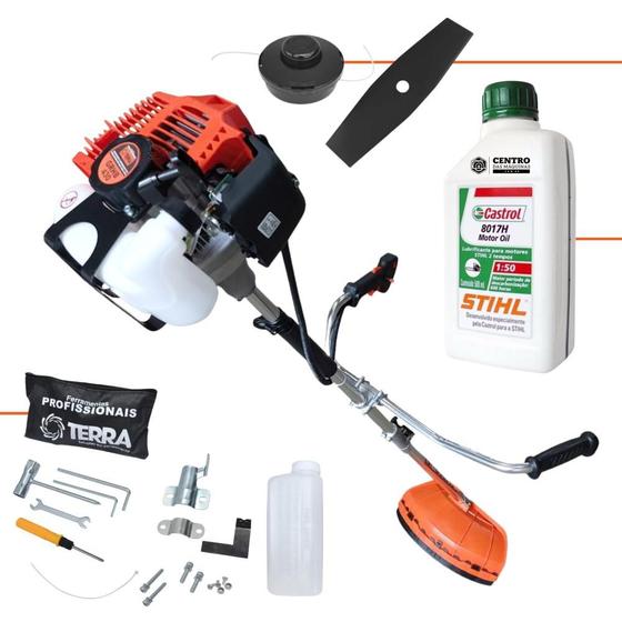 Imagem de Máquina de Cortar Grama Á Gasolina Terra GRHB430 Roçadeira Bipartida Profissional 43cc 2T 1,7Hp Completa Com Faca 2 Pontas e Carretel Nylon + ÓLEO STIHL 2T