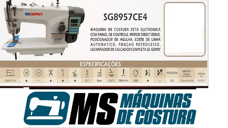 Máquina de Costura Industrial Reta Eletrônica c/ Direct Drive, 1 Agulha, 2 Fios, Corte de Linha, Transp. Simples, Lubrif. Automática, SG8957CE4 Menor preço em Máquina de Costura Industrial Reta Eletrônica c/ Direct Drive, 1 Agulha, 2 Fios, Corte de Linha, Transp. Simples, Lubrif. Automática, SG8957CE4