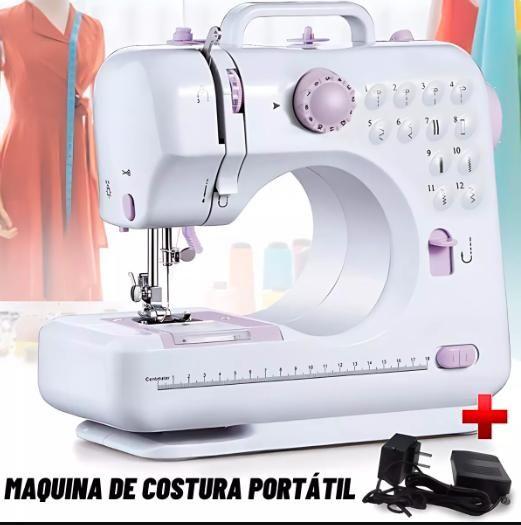 Imagem de Máquina de Costura Multifuncional Portátil Branca Kit de Costura e Agulha