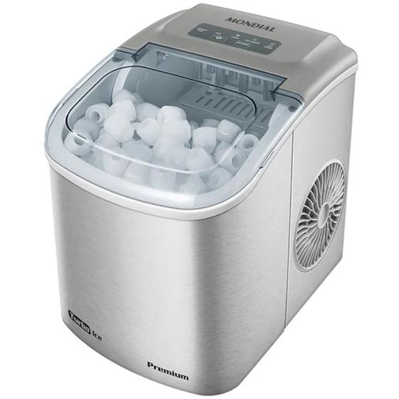 Máquina de Gelo 12 kg Turbo Ice Premium cinza MG-12-GI - Mondial Menor preço em Máquina de Gelo 12 kg Turbo Ice Premium cinza MG-12-GI - Mondial