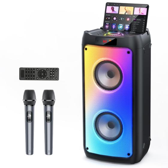 Imagem de Máquina de Karaokê HWWR com 2 Microfones Sem Fio Bluetooth