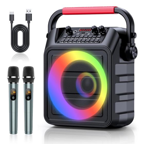 Imagem de Máquina de Karaokê ROUWU com 2 Microfones Sem Fio Bluetooth