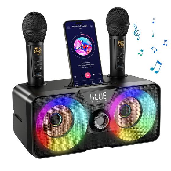 Imagem de Máquina de Karaokê SINWE com 2 Microfones Sem Fio UHF e Bluetooth