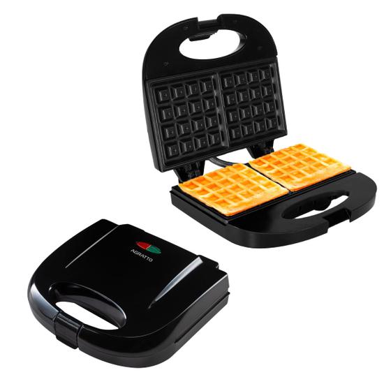 Máquina de Preparar Waffle Panquecas Grill Elétrica Preta Prática