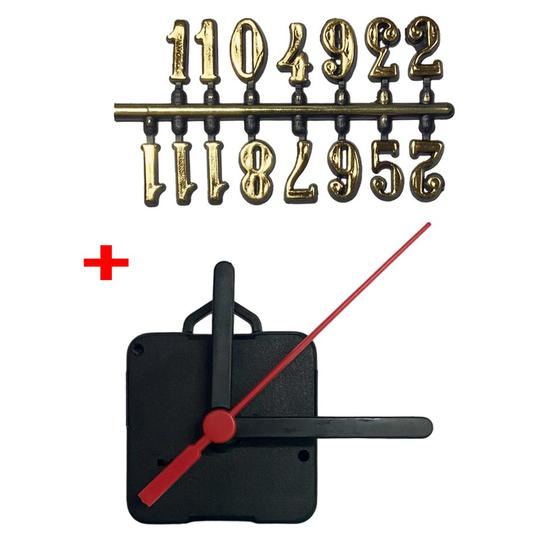 Imagem de Máquina de Relógio Tic Tac Quartz de Parede 13mm com Ponteiros Palito 7,5cm Preto Número Ouro