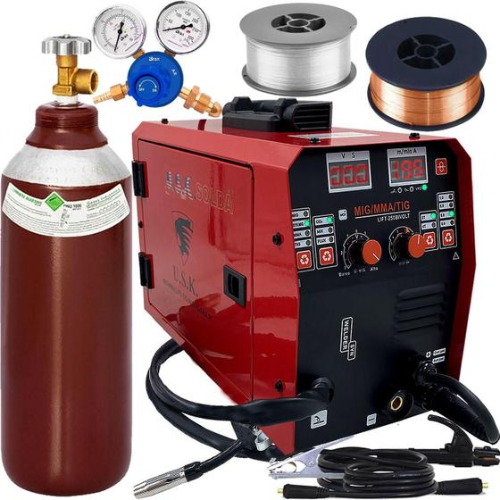 Imagem de Maquina De Solda Inversora 250 Mig Tig Mma Multiprocesso Com E Sem Gás Completa Cilindro Arames Usk