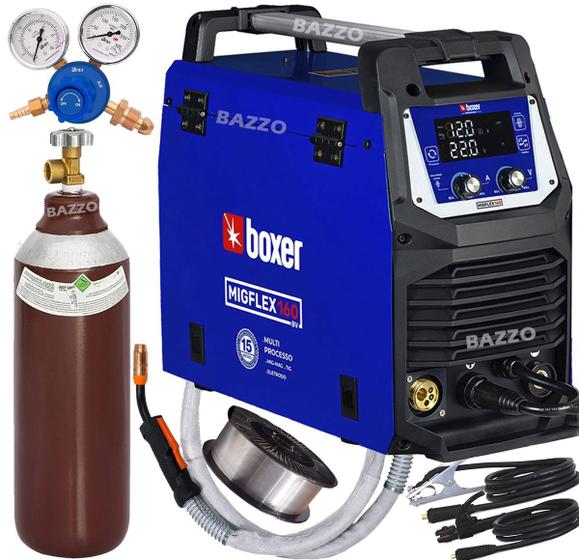 Imagem de Maquina De Solda Inversora Mig flex 160 Bivolt 110/220V Boxer Multiprocesso Cilindro Tocha E Arame Para Aluminio