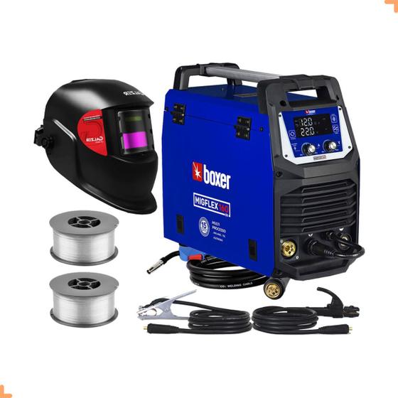 Imagem de Maquina De Solda Inversora Multiprocesso Mig Flex 160 Tig Eletrodo Arames 1kg Para Uso Sem Gás 0.8mm Mascara Automática Boxer 