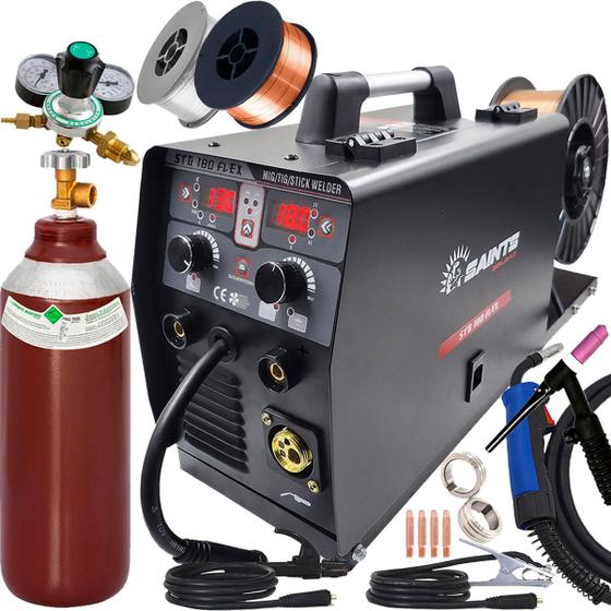 Imagem de Maquina De Solda Mig 4x1 Bivolt 110/220v 180 Tig Eletrodo Completa Cilindro + Tocha Tig