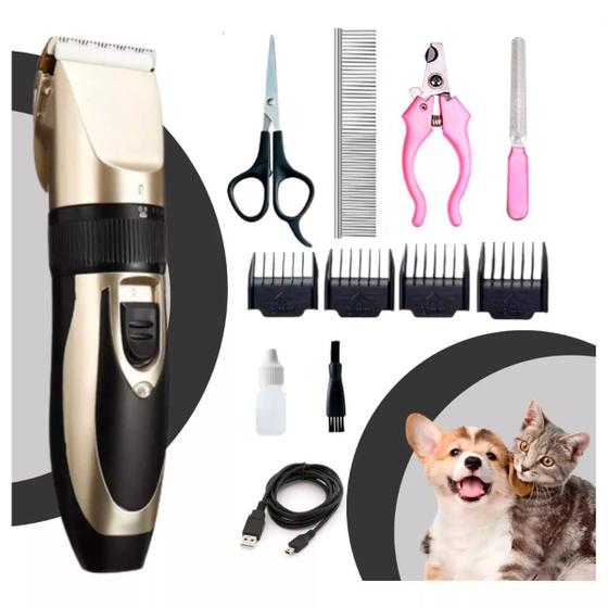 Imagem de Máquina de Tosa Profissional Pets Silenciosa - Kit Completo