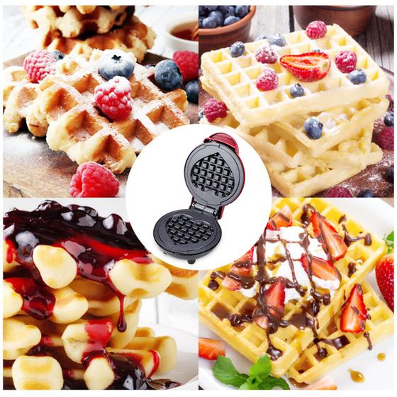 Imagem de Máquina de Waffles Mini Compacta Grill Prática Forma Coração 350w