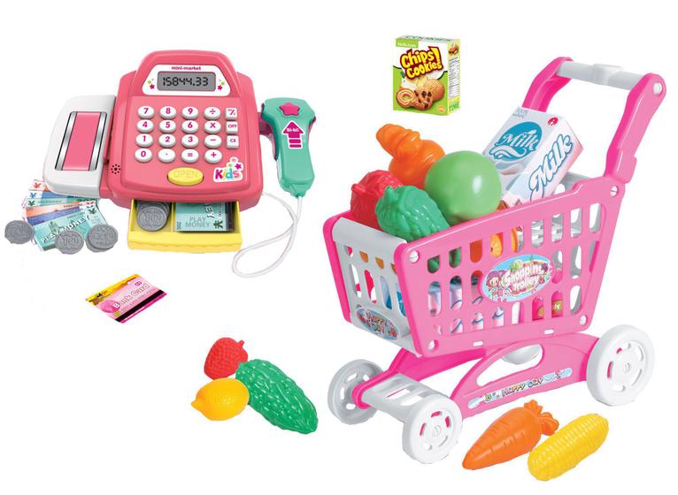 Máquina registradora infantil de brinquedo com carrinho compra e ...