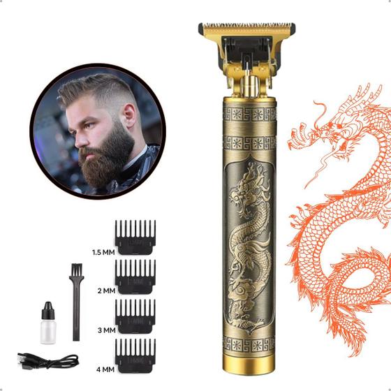 Imagem de Maquina T9 Dragon Dourado Corte e Barbear com Lâmina Ultra