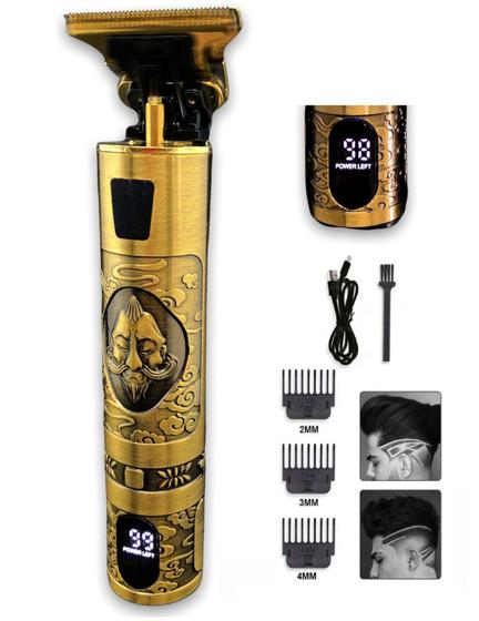 Imagem de Maquininha Retro Barba Cabelo Recarregável Visor LCD Profissional Indicador Bateira - GoldenUltra