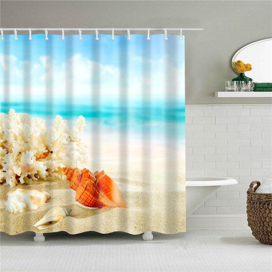 Imagem de Mar Beach Chuveiro Cortinas Shell Impresso Tela do Banheiro Wate Wate