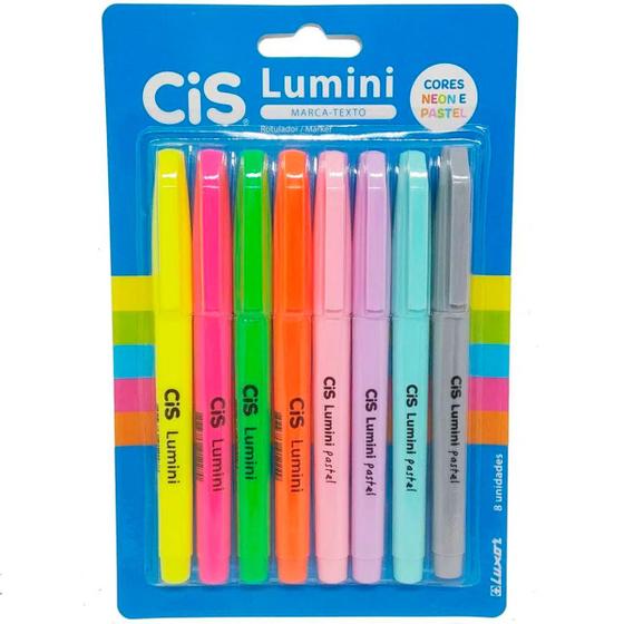 Imagem de Marca Texto Lumini CiS 4 Cores Neon + 4 Cores Pastel