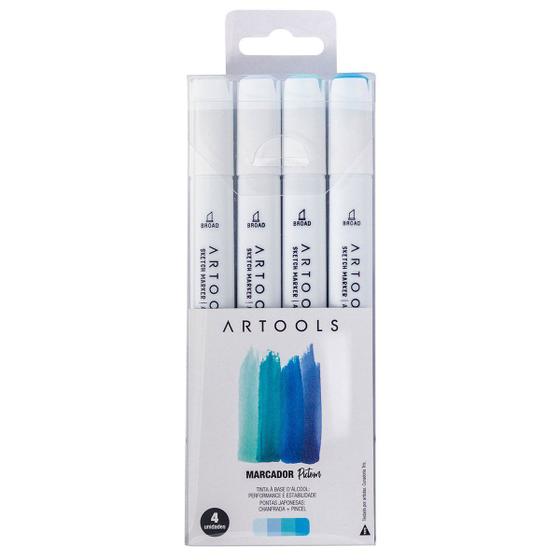 Imagem de Marcador À Base De Álcool Sketch Pictom  4 Tons De Azul - Artools