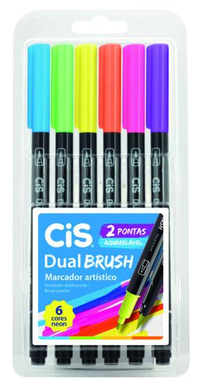 Imagem de Marcador Artístico CiS Dual Brush Aquarelável 6 Cores Neon