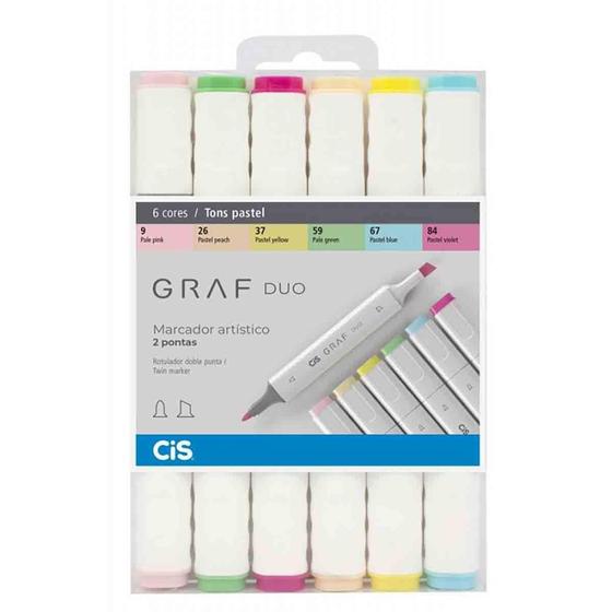 Imagem de Marcador Artistico Cis Graf Duo Tons de Pastel com 6 unidades