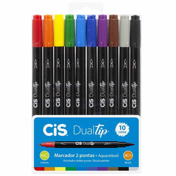 Marcador Artístico Dualtip Aquarelável Cis 10 Cores Menor preço em Marcador Artístico Dualtip Aquarelável Cis 10 Cores
