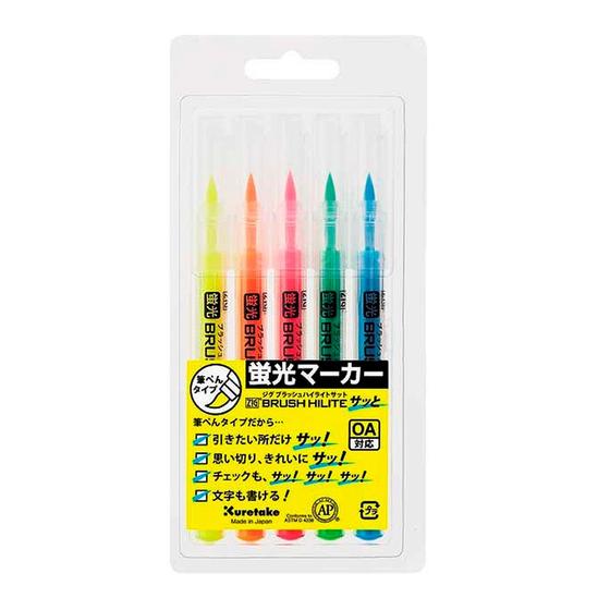 Imagem de Marcador Brush Kuretake Zig com 5 Cores Neon