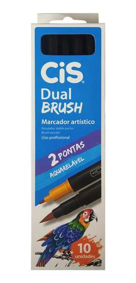 Imagem de Marcador Cis Dual Brush Aquarelável Preto Caixa Com 10Un
