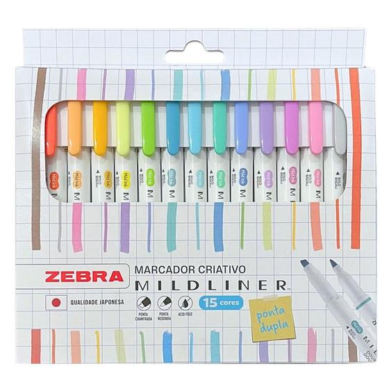 Imagem de Marcador Criativo Mildliner Ponta Dupla 15 Cores ZEBRA