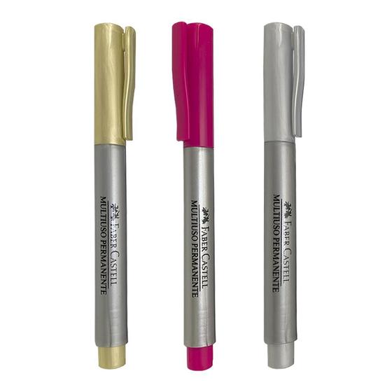 Imagem de Marcador Multiuso Permanente Kit Com 3 Cores - Faber Castell