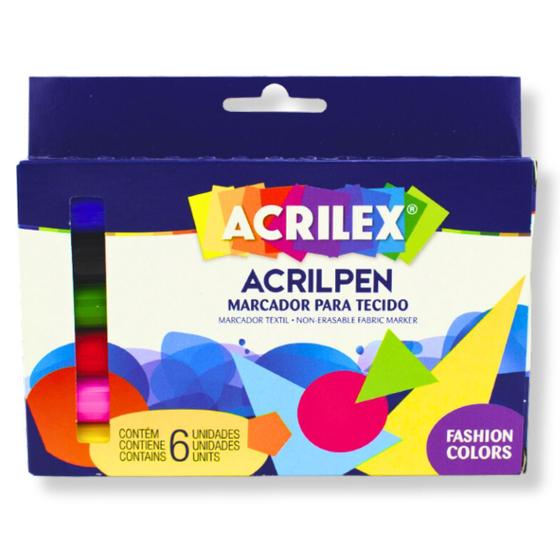 Imagem de Marcador para Tecido Acrilex Acrilpen com 6 Cores - 04416