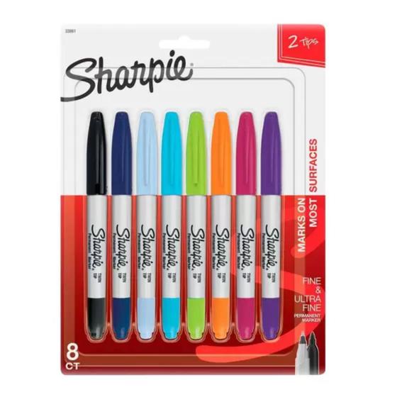 Imagem de Marcador Permanente Sharpie Twin Tip 8 Cores Duas Pontas Multiuso