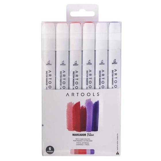 Imagem de Marcador Pictom Artools Dual Tons De Vermelho Com 6 Cores